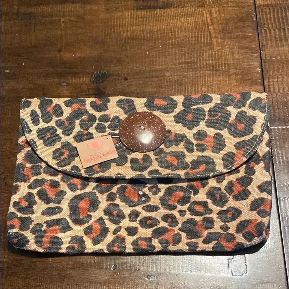The Royal Standard Leopard Print Jute Clutch with Button Closure